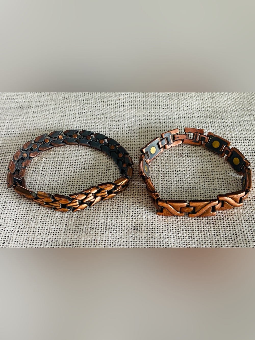 2 Magnetic Copper tone Therapy Link Bracelet for Pain Relief & Healing
